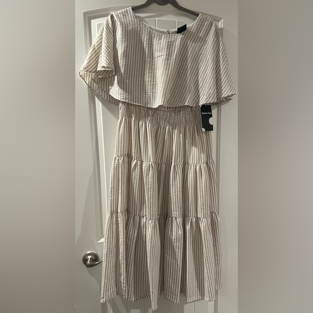 Maison Tara Beige and White Dress